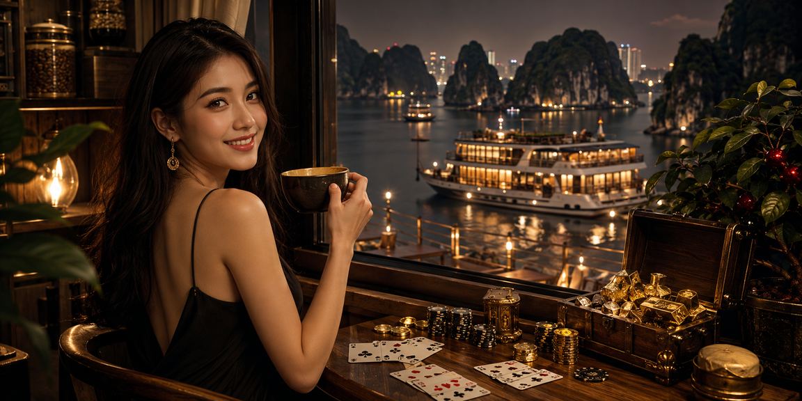 Người chơi thưởng thức trò chơi bài tại Vịnh Hạ Long trong không khí thư giãn