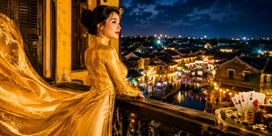 Không khí chơi bài truyền thống tại Hội An với trang phục áo dài Việt Nam